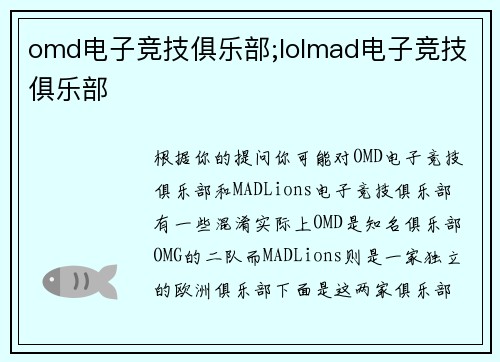 omd电子竞技俱乐部;lolmad电子竞技俱乐部